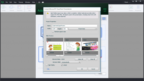 PowerPoint Import dIalog for Adobe Captivate 2017