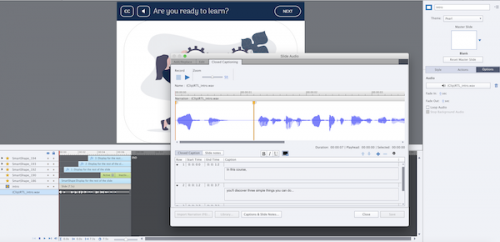 Independent audio and closed captions on an overlay slide.