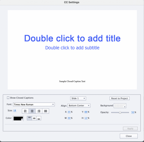 Closed Captioning settings